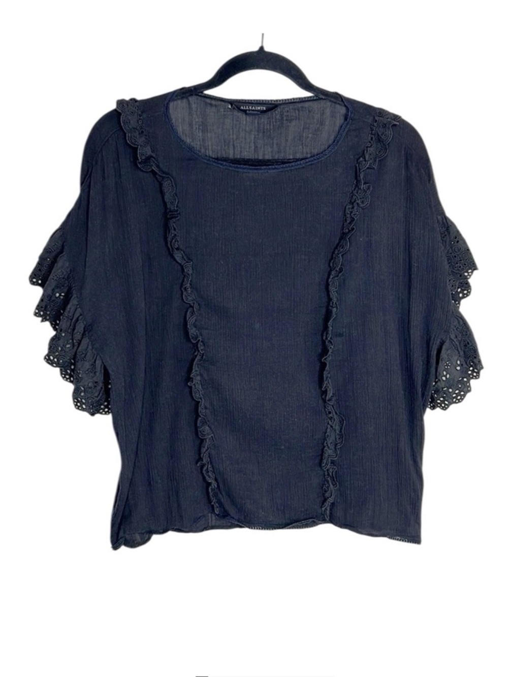 ALLSAINTS Alt Soft Goth Ruffle Sleeve Isa Tee in black size XS